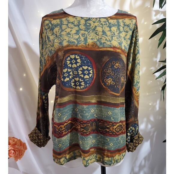 Carole Little Tops - Vtg Carole Little 90s Boho Aztec Southwestern Top Size 10P Artsy Hippie Floral